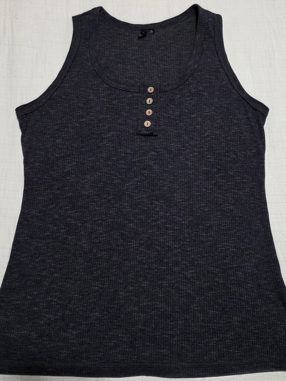 Sleeveless Ribbed Henley Tank Top - Charcoal